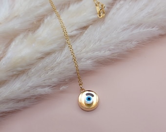 Handmade 14k Gold Filled Evil Eye Necklace - Pearl Shell Talisman
