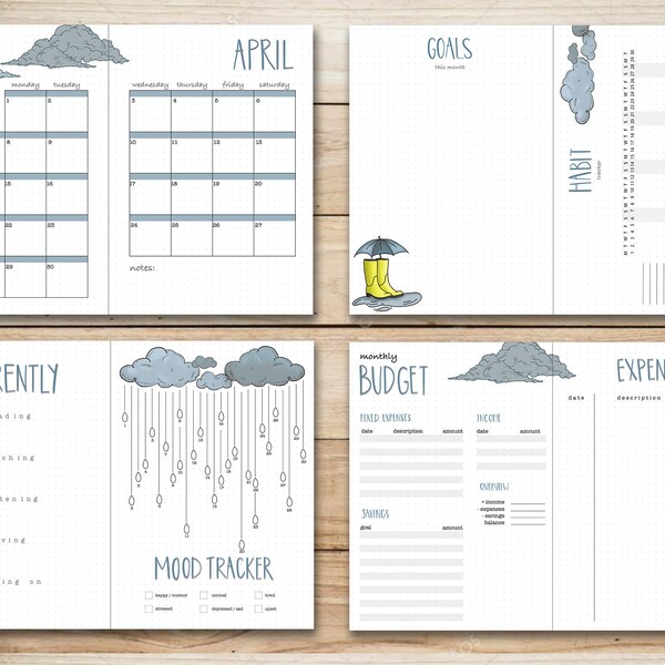 April 2024 Printable Bullet Journal, Hand-drawn Bullet Journal, Digital Bullet Journal