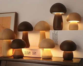 Wooden Mushroom LED Lamp – USB-Powered, Bedroom Downlight, Ideal for Cozy Home Decor & Gifts