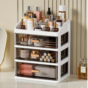 3-Layer Makeup Organizer with Large-Capacity and Mildew-Resistant Drawers - Sleek, Countertop Cosmetic Display Case