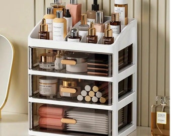 3-Layer Makeup Organizer with Large-Capacity and Mildew-Resistant Drawers - Sleek, Countertop Cosmetic Display Case