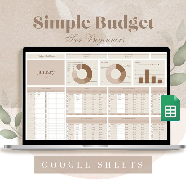 Google Sheets Budget: Simple Template, Instant Download, Monthly Paycheck Planner, Income & Expense Tracker, Beginners Bookkeeping, Easy Use