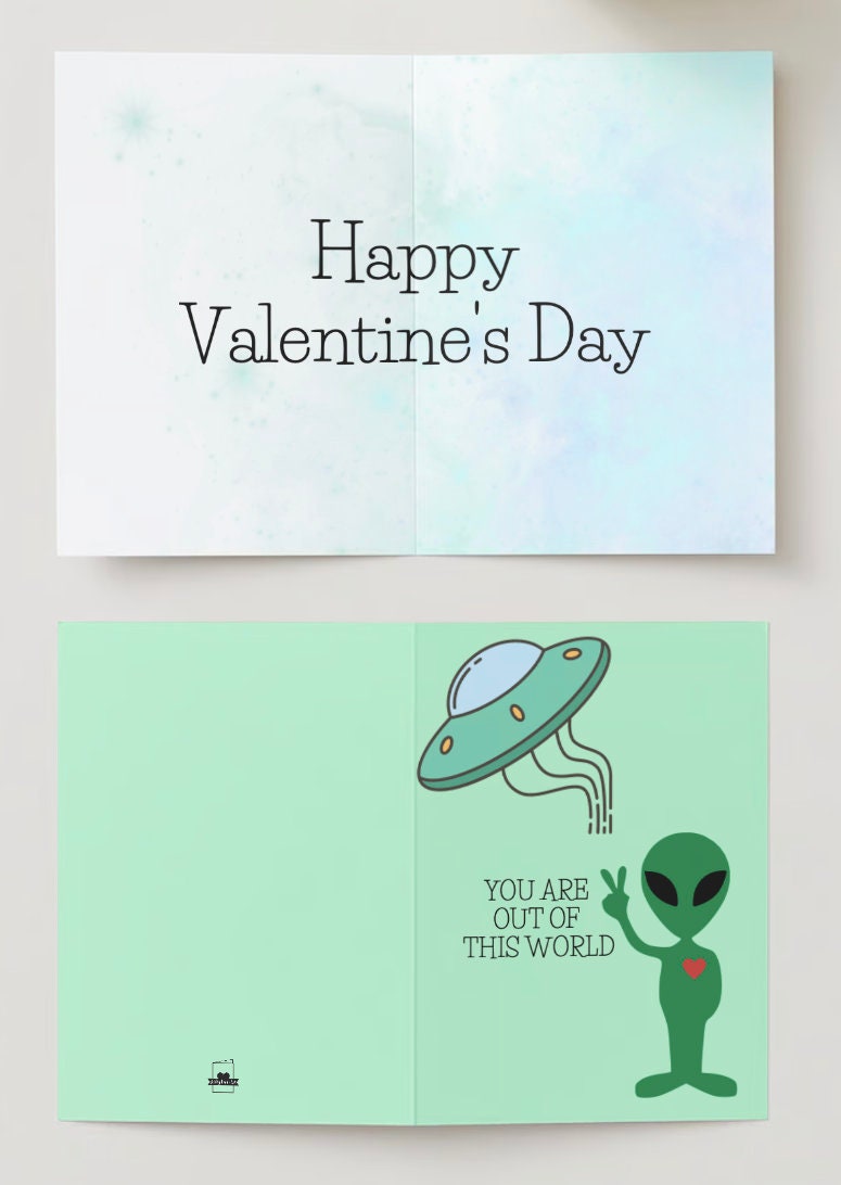 Out of This World Alien Valentine's Day Card (5" by 7") - Etsy