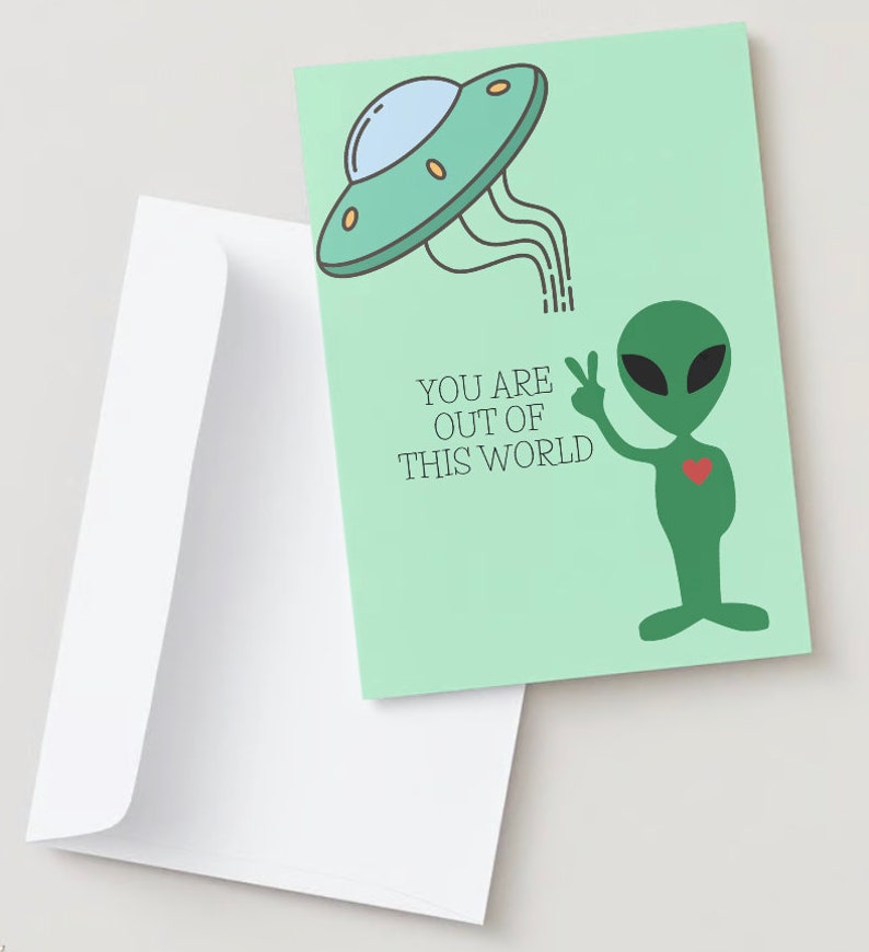 Out of This World Alien Valentine's Day Card (5" by 7") - Etsy
