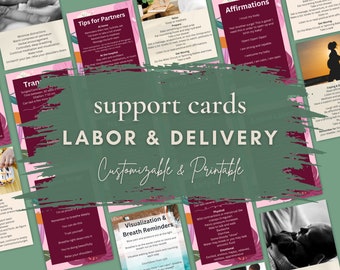 Labor & Delivery Support Cards Set - Premium - Customizable - Printable PDF and Editable Canva Template - Birthing Person's Guide