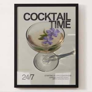 Póster imprimible de cócteles para decorar dormitorios y habitaciones. Elegante póster de cócteles para bar, cocina y dormitorio.