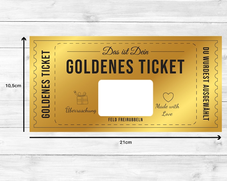Exklusives Golden Ticket selber beschriften mit goldenem Rubbellos, Geschenk, Geburtstag, Muttertag, Valentinstag, Ostern, Rubbelkarte Bild 10