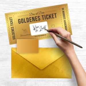 Exklusives Golden Ticket selber beschriften mit goldenem Rubbellos, Geschenk, Geburtstag, Muttertag, Valentinstag, Ostern, Rubbelkarte Bild 1