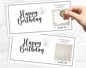 Carte d'anniversaire avec champ à gratter pour écrire et personnaliser soi-même pour son anniversaire comme cadeau d'anniversaire personnalisé