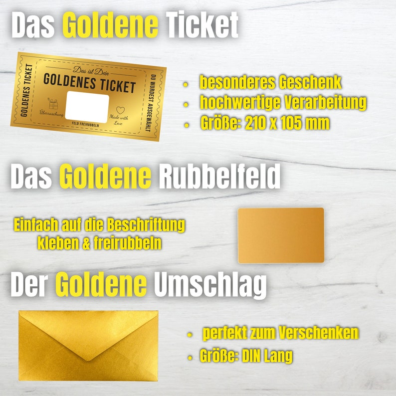 Exklusives Golden Ticket selber beschriften mit goldenem Rubbellos, Geschenk, Geburtstag, Muttertag, Valentinstag, Ostern, Rubbelkarte Bild 8