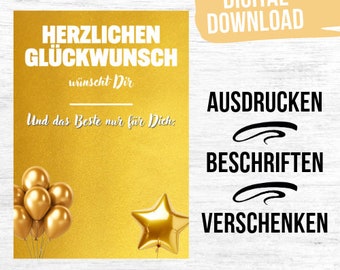 Geburtstag Gutschein Herzlichen Glückwunsch selber beschriften - Geschenk Geburtstag (Digital Download)