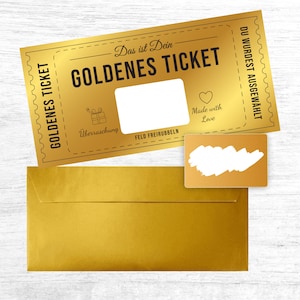 Exklusives Golden Ticket selber beschriften mit goldenem Rubbellos, Geschenk, Geburtstag, Muttertag, Valentinstag, Ostern, Rubbelkarte zdjęcie 1