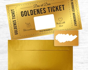 Exclusief Gouden Ticket, zelf labelen met een gouden kraskaart, cadeau, verjaardag, Moederdag, Valentijnsdag, Pasen, kraskaart