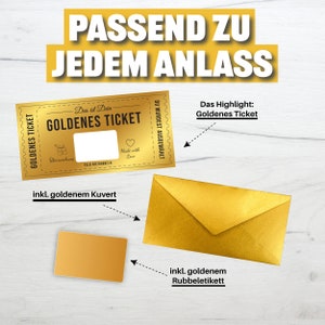 Exklusives Golden Ticket selber beschriften mit goldenem Rubbellos, Geschenk, Geburtstag, Muttertag, Valentinstag, Ostern, Rubbelkarte Bild 6