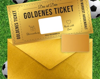 Exclusives Golden Ticket Fußball EM WM mit goldenem Rubbellos, Geschenk, Geburtstag, Muttertag, Valentinstag, Rubbelkarte personalisiert