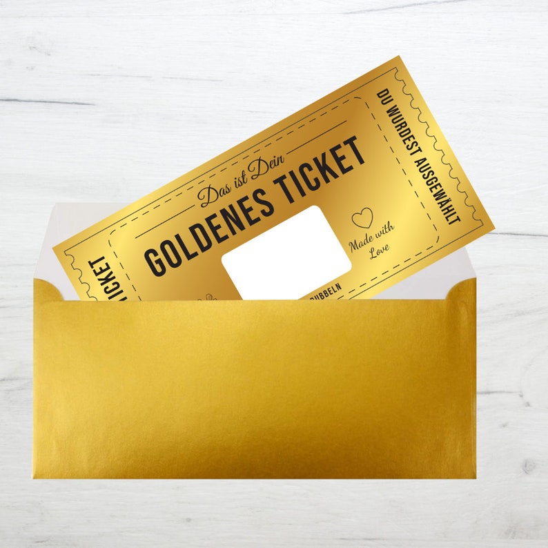 Exklusives Golden Ticket selber beschriften mit goldenem Rubbellos, Geschenk, Geburtstag, Muttertag, Valentinstag, Ostern, Rubbelkarte Bild 4