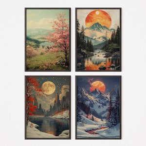 Art Deco Prints - The Elysium- Four Seasons | Set of 4 | Seasons print | Fine Art prints | Instant Download | Home Decor | Nature Art