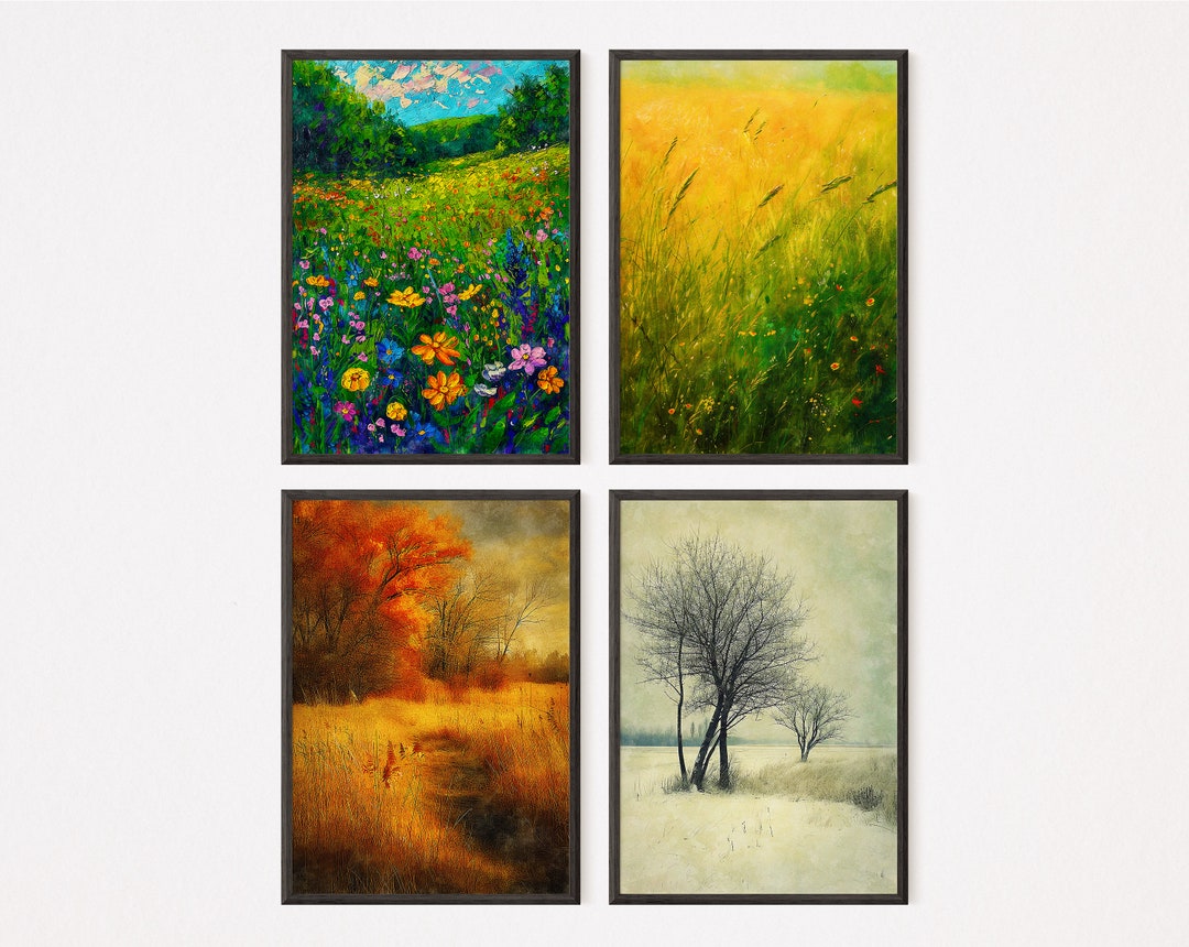 The Four Seasons in Forest V2 - Set of 4 Watercolour Paintings, Home ...