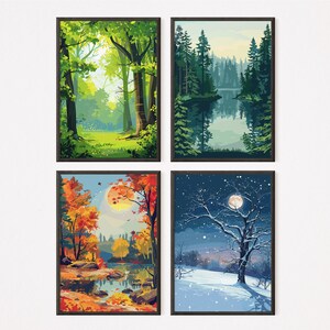 The Four Season - Set Of 4 | Vector Art 21 | Home decor | Spring | Summer | Autumn | Winter | Download Printable | Wall Art | Landscape art