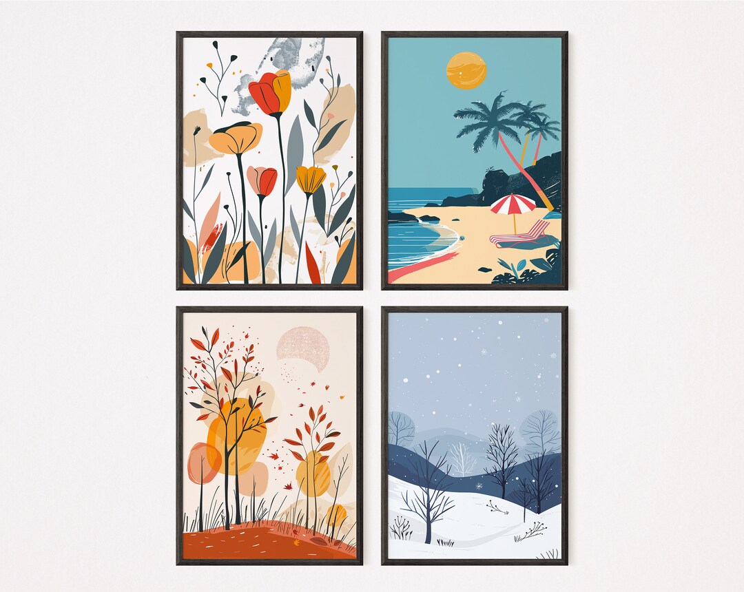 Minimalistic of the Four Seasons - Set of 4 Art | Home Decor | Spring ...