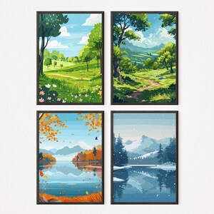 The Four Season - Set Of 4 | Vector Art 1 | Home decor | Spring | Summer | Autumn | Winter | Download Printable | Wall Art | Nursery Decor