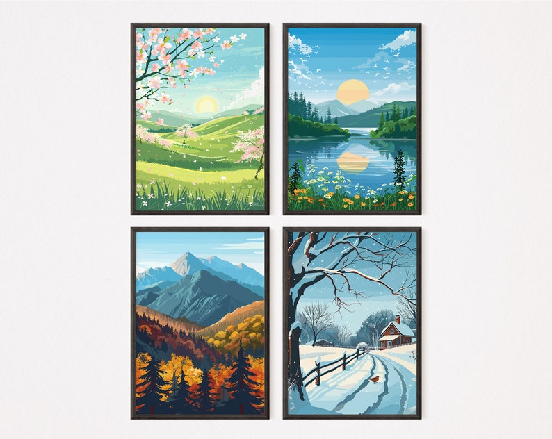 Four Seasons Landscape Art Print Set – Home Decor (digital Download ...