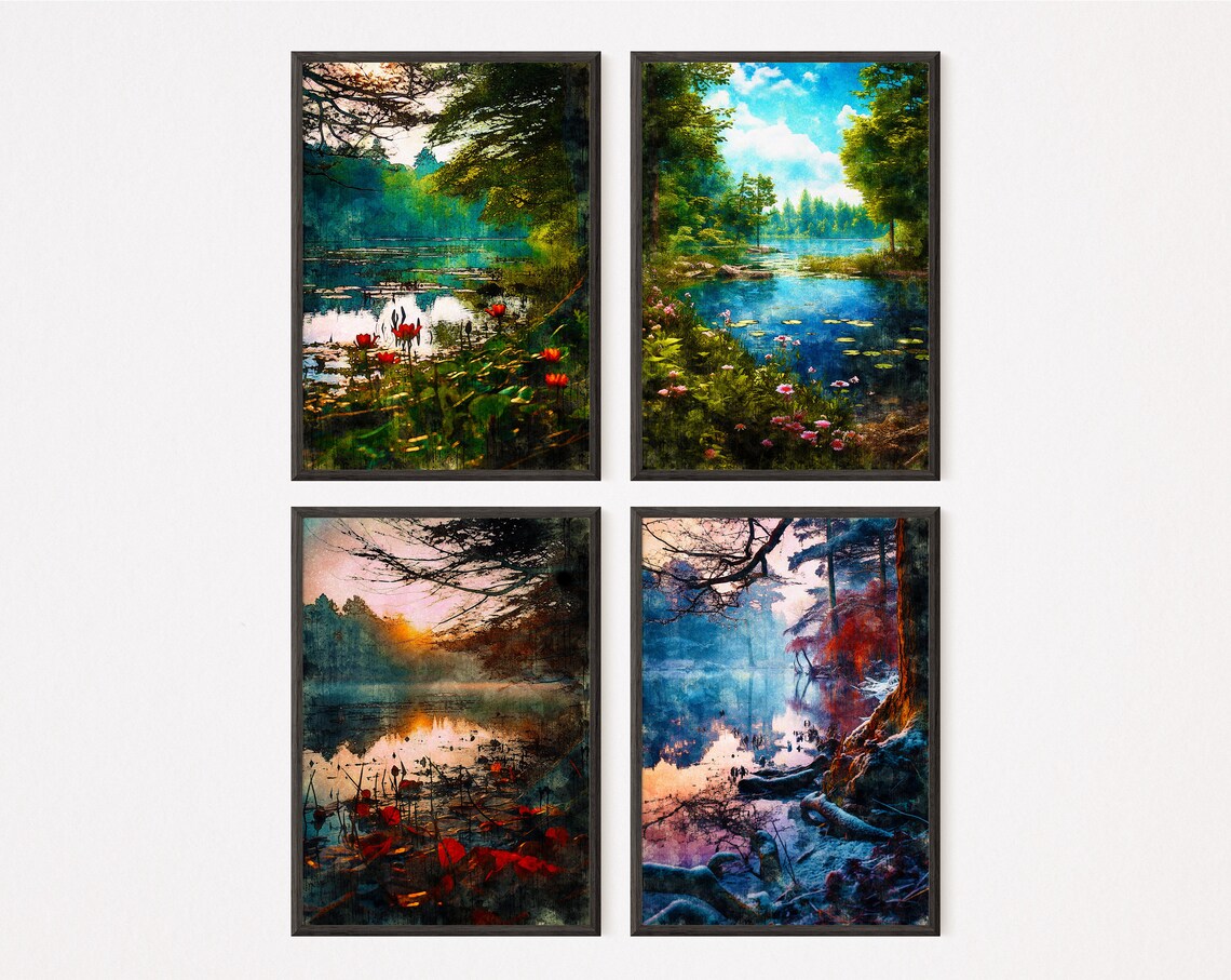 The Hidden Lake - the Four Seasons - Set of 4 Watercolour Paintings ...