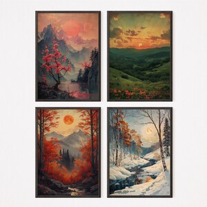 The Aurora - Four Seasons - Art Deco Prints | Set of 4 | Seasons print | Fine Art prints | Instant Download | Home Decor | Nature Art