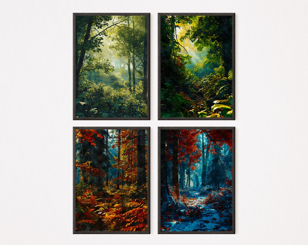 The Four Seasons - Dense Forest - Set of 4 Watercolour Paintings, Home ...