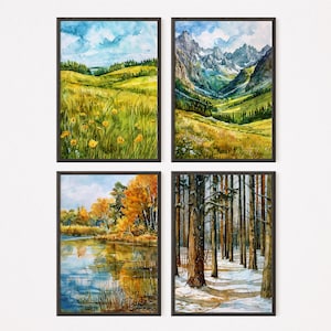 Die Euphorie - Die vier Jahreszeiten - Aquarelldrucke | 4er-Set | Jahreszeiten Druck | FineArt Drucke | Sofortdownload | Wohnkultur | Naturkunst