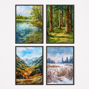 The Tranquility - Four Seasons - Watercolor Prints | Set of 4 | Seasons print | Fine Art prints | Instant Download | Home Decor | Nature Art