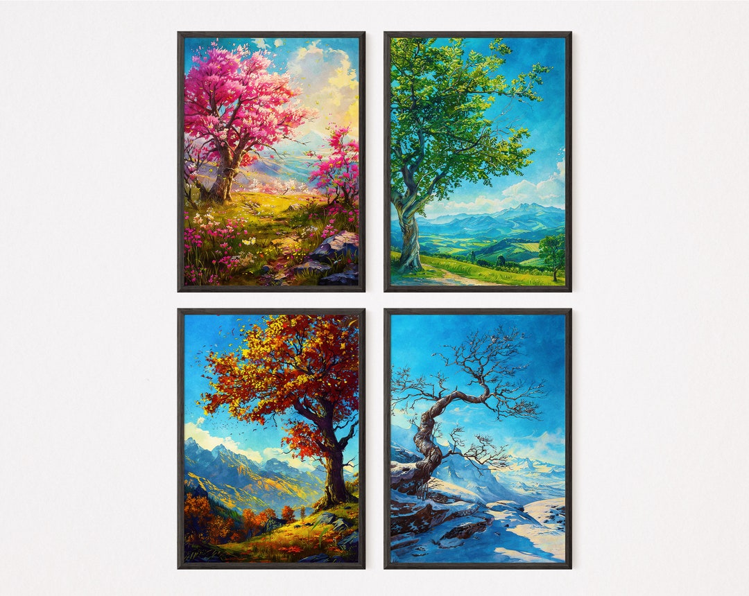 Four Seasons Watercolor Painting Set | Printable Landscape Art (digital ...