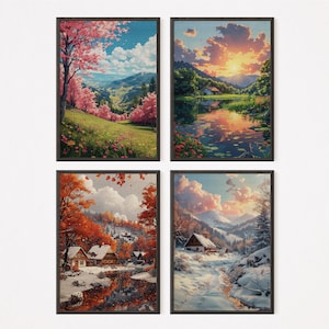 Four Seasons | The Peace - Comic Book Prints | Set of 4 | Seasons print | Fine Art prints | Instant Download | Home Decor | Nature Art