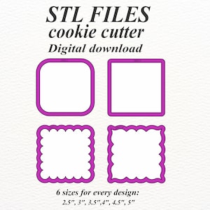 Square Cookie Cutter STL Bundle, Scalloped Square Cutter Files, 24 STL Files in 6 Sizes, Instant Digital Download for 3D Printing