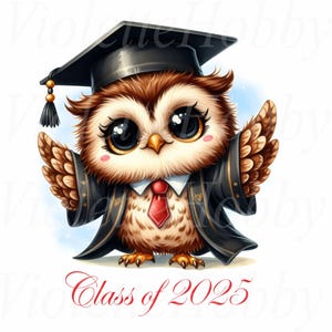 5 imágenes prediseñadas de graduación/acuarela/descarga digital/búho de graduación/jardín de infantes/escuela/universidad/animales/arte mural/decoración infantil