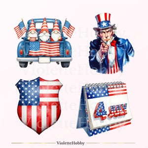 4 juillet Clipart PNG, gnomes patriotiques et graphiques de camion rouge, motifs en sublimation jour de l'indépendance, drapeau américain Art, téléchargement numérique