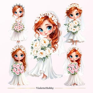 Braut Clipart PNG - 25 Hochzeitsillustrationen - Digitaler Download - Süße Braut PNG - Transparenter Hintergrund - Sublimations Clip Art