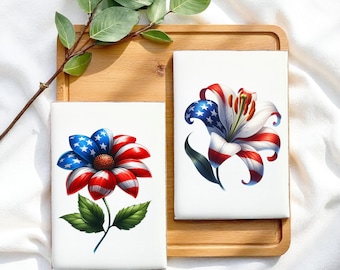 Patriotic Flower Clipart: 4th of July USA Flag Art (Digital Download)