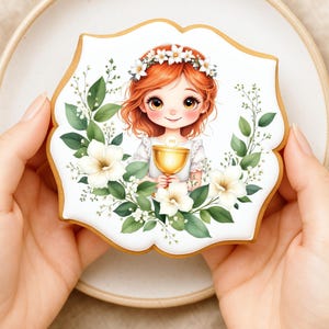 Clipart de Primera Comunión, PNG de Comunión de Niño y Niña, Arte de Ceremonia Religiosa, Corona de Flores Blancas, Descarga Digital Cristiana