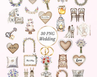 Rustic Wedding Clipart Bundle: Farmhouse, Boho, Vintage PNGs (Digital Download