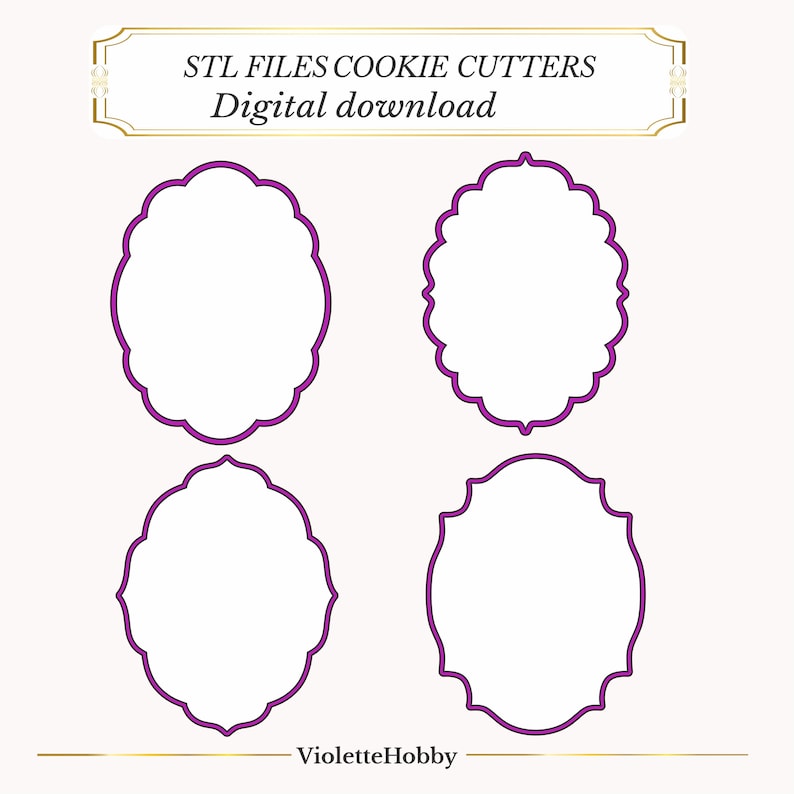 Elegant Oval Cookie Cutter Set: 3D Printed Frames (28 STL Files Digital Download image 1