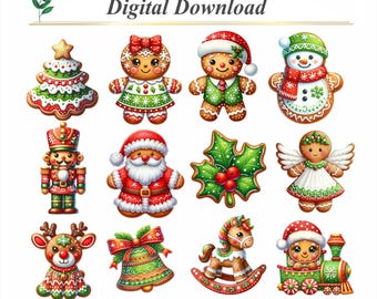 Gingerbread Rocking Horse Clipart: Christmas Advent Calendar PNG (Digital Download)