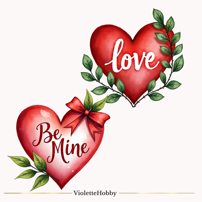 Valentine's Day Heart Clip Art Set - 14 PNG Love and Be Mine Graphics ...
