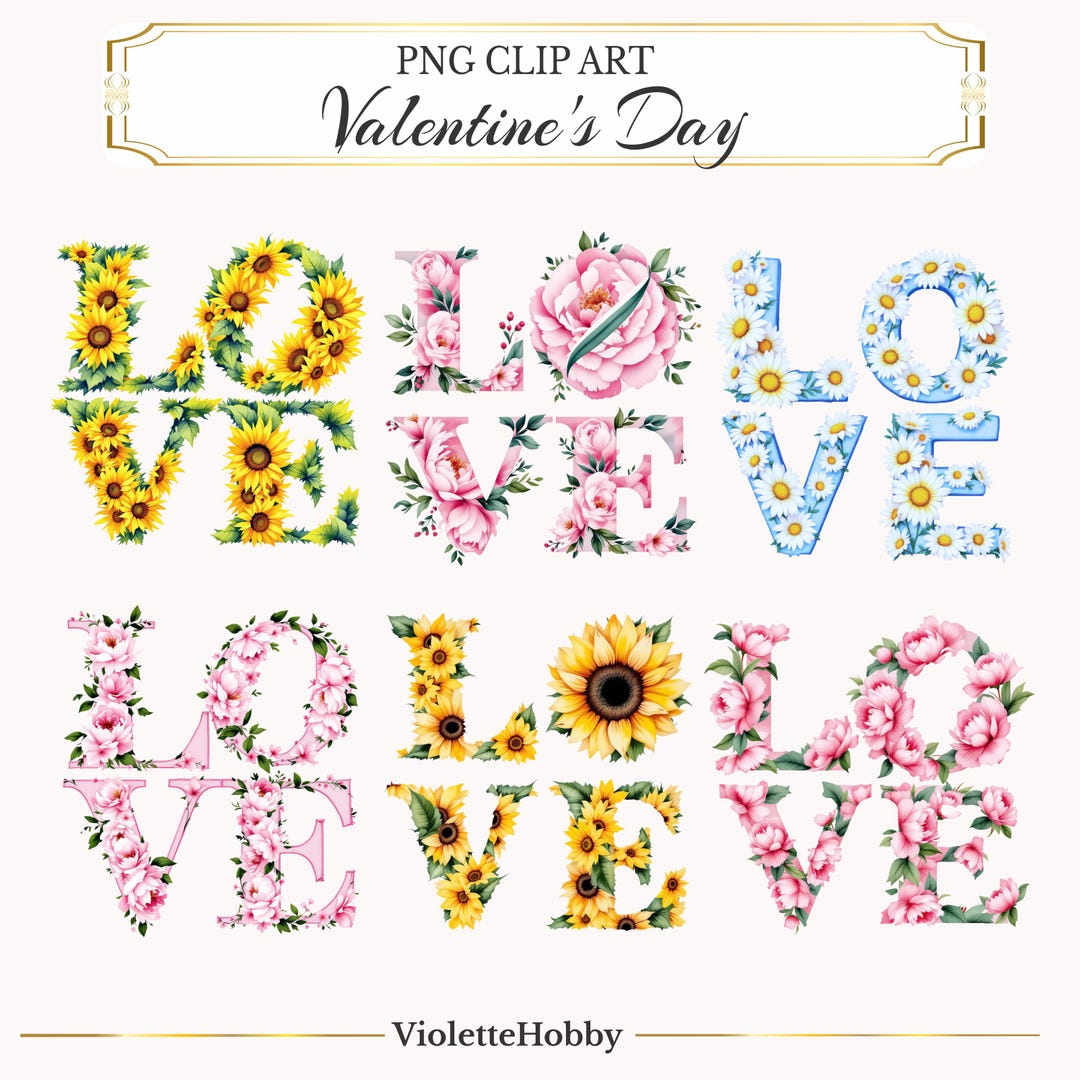 Floral LOVE PNG Clipart | Flower Letters for Valentine's Day and ...