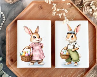 20 PNG Easter Clipart | Vintage Bunnies with Baskets | Cute Rabbit Digital Download