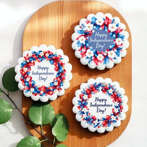 4. Juli Kranz PNG Bündel | Essbare Grafik für Kekse Kuchen | Unabhängigkeitstag Rot Weiß Blau Blumenmuster