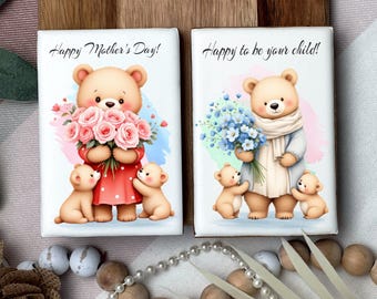 Mother's Day Bear Clipart: Watercolor Mom and Baby PNG (Digital Download)