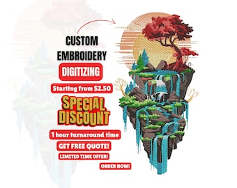 Aangepast logo digitaliseren voor borduren | PES Zomertijd | 3D-bladerdeeg | Snelle levering