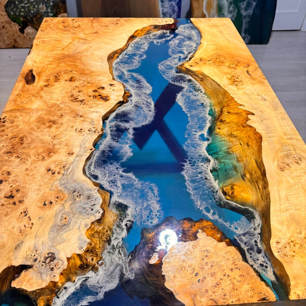 Custom Epoxy Resin Tabletop with Legs, Made to Order Custom Table, Resin Blue Epoxy, River Dining Table, Handmade Furniture