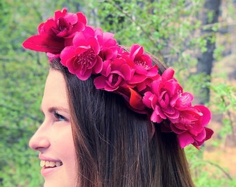 Pink Floral Head Wreath, Pink Flower Crown, Pink Halo Floral Crown, Pink Floral Crown